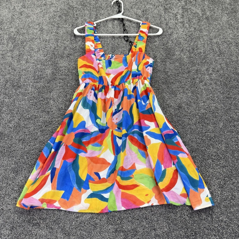 Show Me Your MuMu Sundress Womens Medium Multicolor Abstract Smocked Square Neck